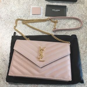 Saint Laurent Wallet on a Chain (WOC) Pale Pink